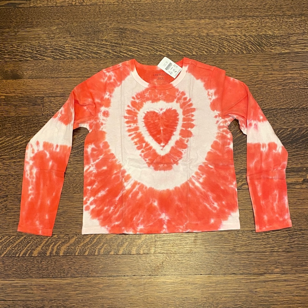 Crewcuts Red Tie-Dye Heart Long Sleeve Tee NWT